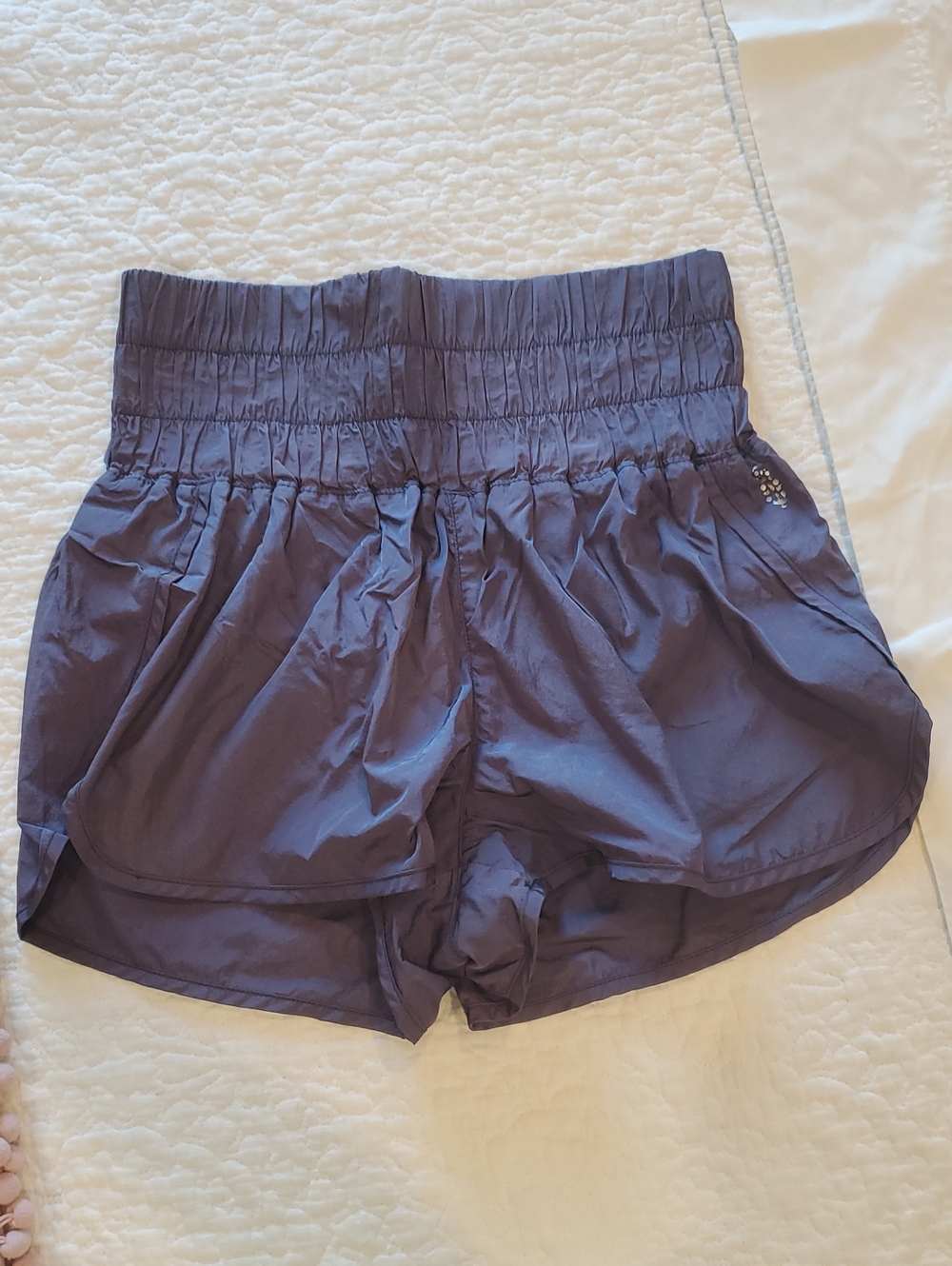 FP Movement by Free People Navy Smocked High-Rise Athletic Shorts